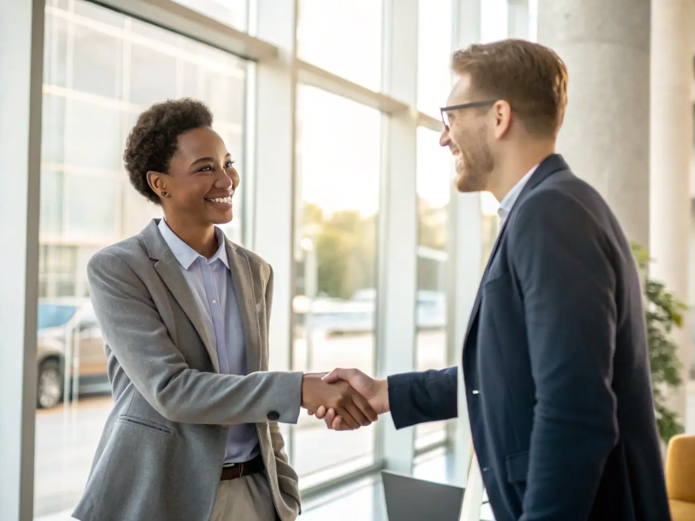 A handshake between a business owner and a supplier, symbolizing strengthened relationships and trust through reliable Net-30 payment practices.