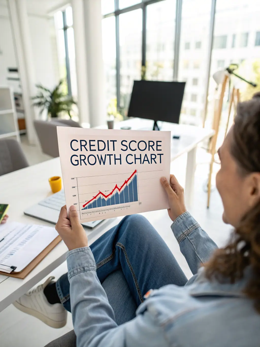 A visual representation of the fourth step: 'Build Credit'. The image should show a credit report with positive marks, symbolizing the growth of business credit score.