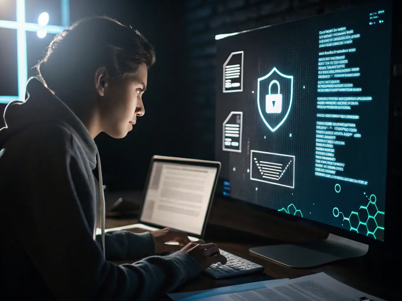 A digital illustration of a secure online portal with documents being uploaded, representing the secure submission of financial information to OBN30.